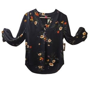 Vince Camuto Womens Black Floral Print Blouse Shirt Top Size S